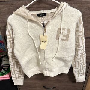 Cream and Tan Hooded Cardigan size M